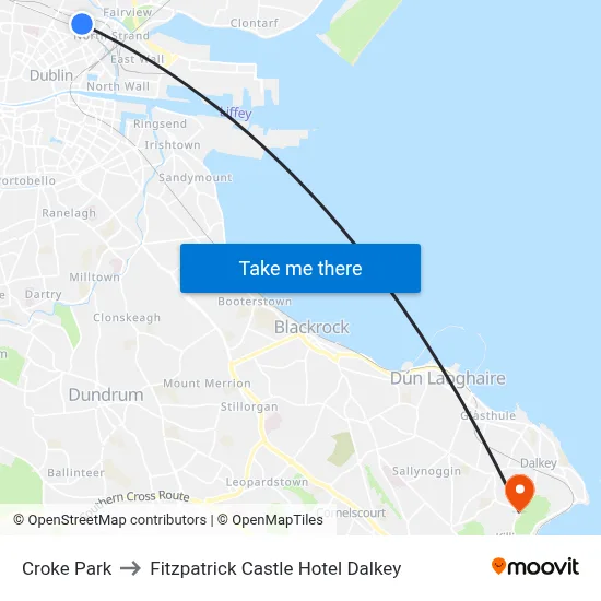 Croke Park to Fitzpatrick Castle Hotel Dalkey map
