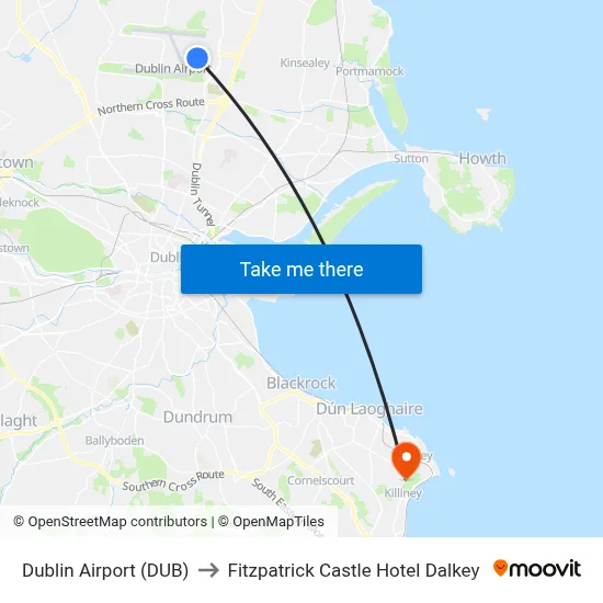 Dublin Airport (DUB) to Fitzpatrick Castle Hotel Dalkey map