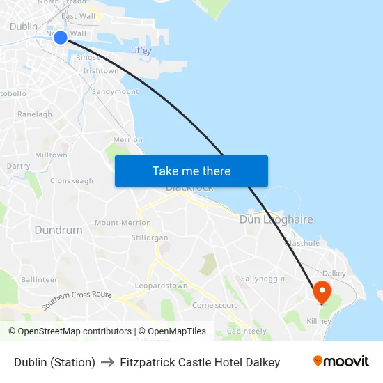 Dublin (Station) to Fitzpatrick Castle Hotel Dalkey map
