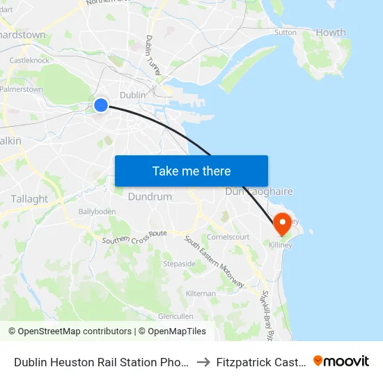 Dublin Heuston Rail Station Phoenix Park &amp; Dublin Zoo to Fitzpatrick Castle Hotel Dalkey map