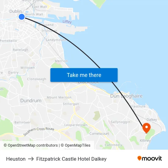 Heuston to Fitzpatrick Castle Hotel Dalkey map