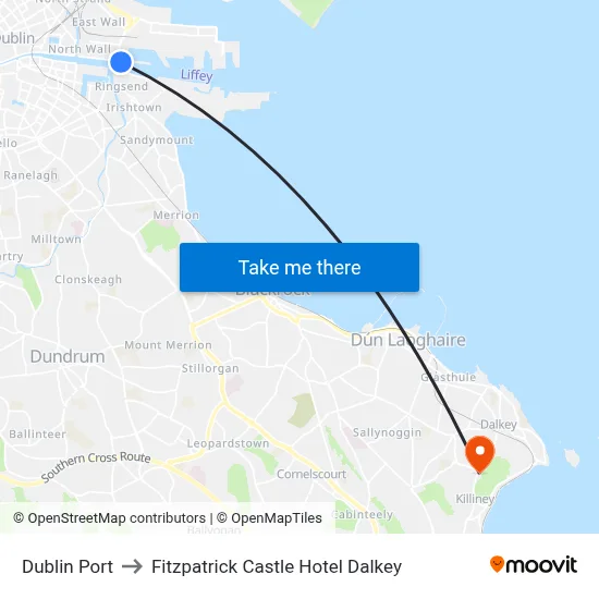 Dublin Port to Fitzpatrick Castle Hotel Dalkey map