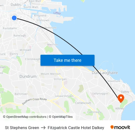St Stephens Green to Fitzpatrick Castle Hotel Dalkey map