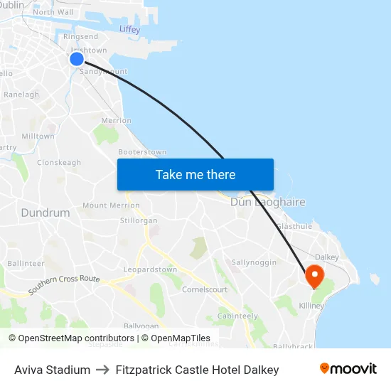 Aviva Stadium to Fitzpatrick Castle Hotel Dalkey map
