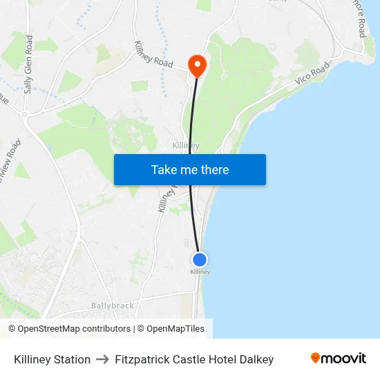 Killiney Station to Fitzpatrick Castle Hotel Dalkey map