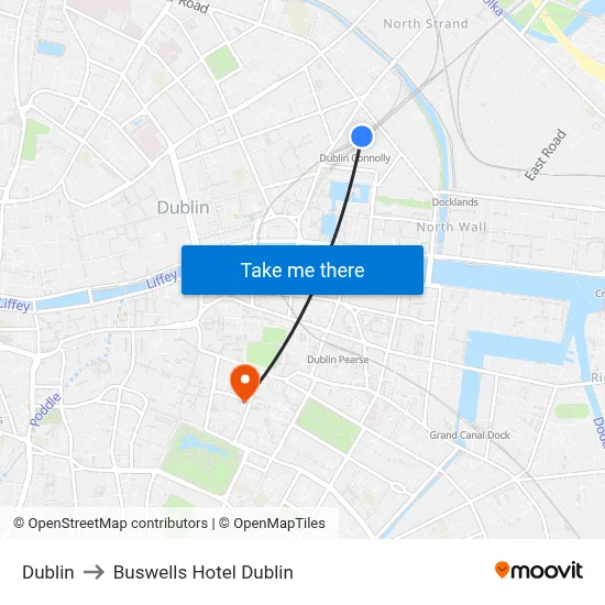 Dublin to Buswells Hotel Dublin map