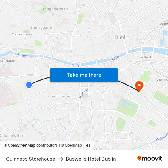 Guinness Storehouse to Buswells Hotel Dublin map