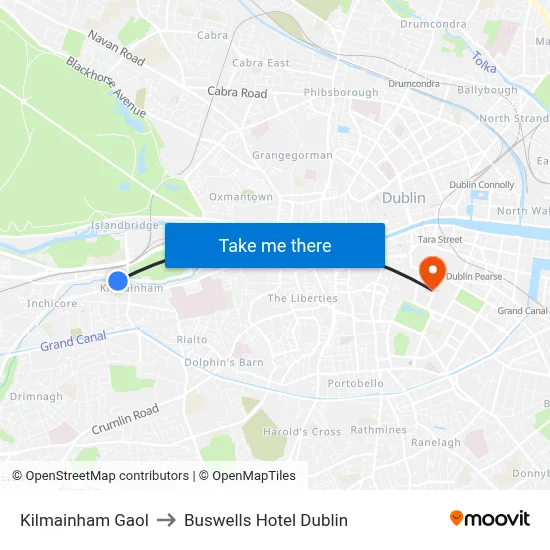 Kilmainham Gaol to Buswells Hotel Dublin map