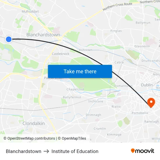 Blanchardstown to Institute of Education map