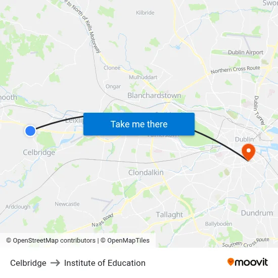 Celbridge to Institute of Education map