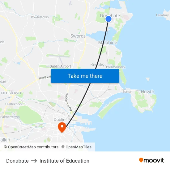 Donabate to Institute of Education map