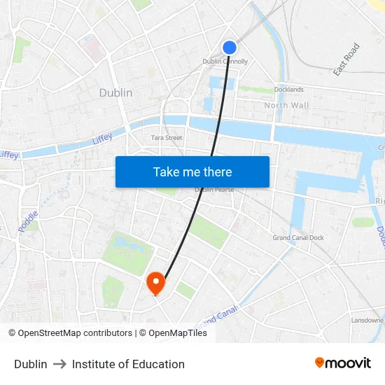 Dublin to Institute of Education map