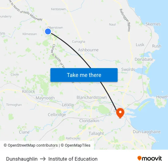Dunshaughlin to Institute of Education map
