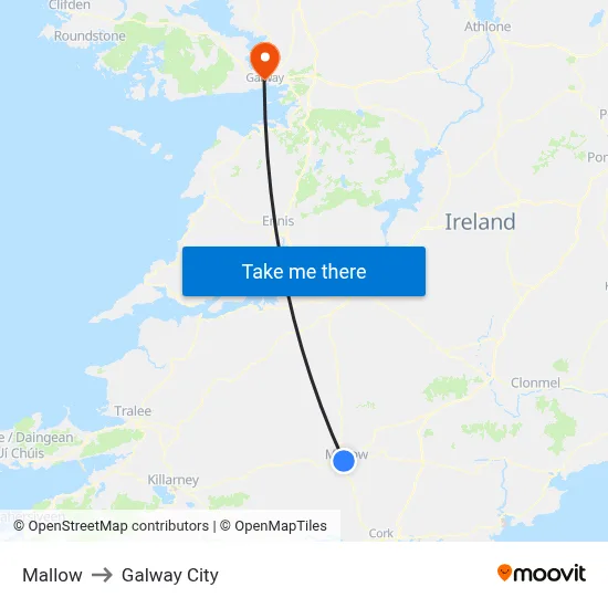 Mallow to Galway City map