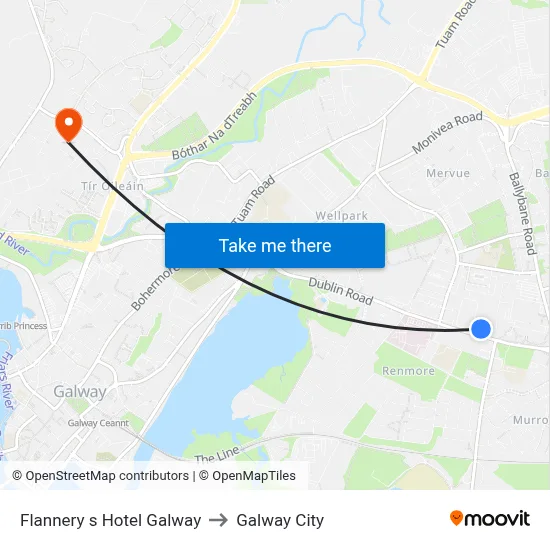 Flannery s Hotel Galway to Galway City map