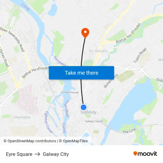 Eyre Square to Galway City map