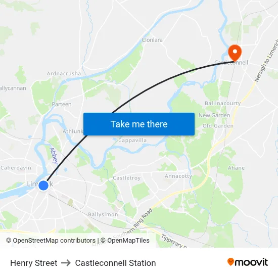 Henry Street to Castleconnell Station map
