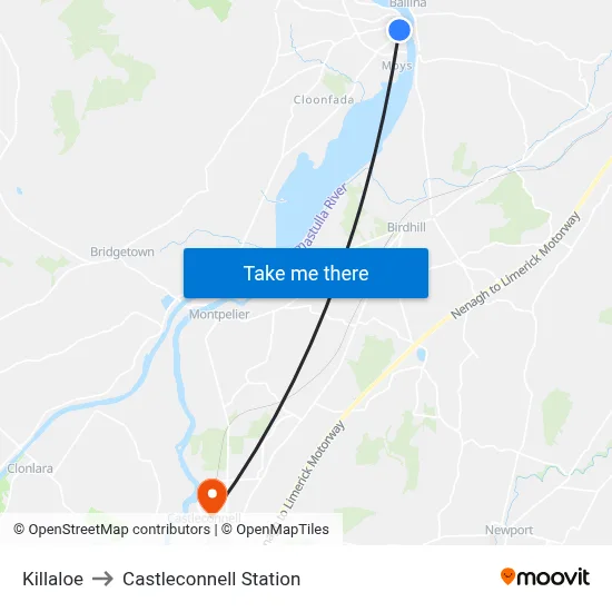 Killaloe to Castleconnell Station map