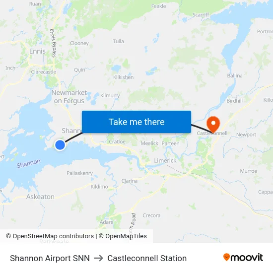 Shannon Airport SNN to Castleconnell Station map