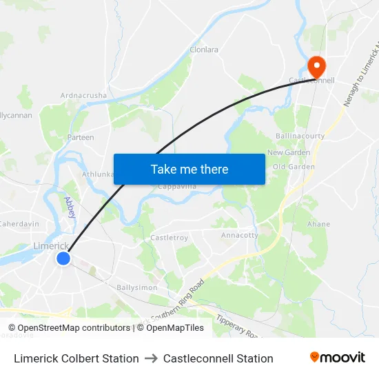 Limerick Colbert Station to Castleconnell Station map