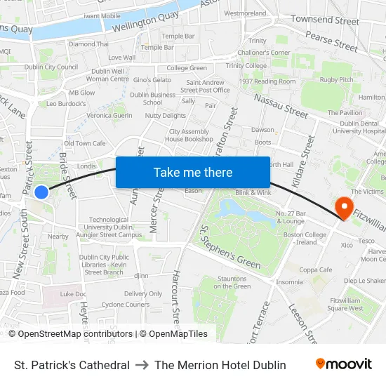 St. Patrick's Cathedral to The Merrion Hotel Dublin map