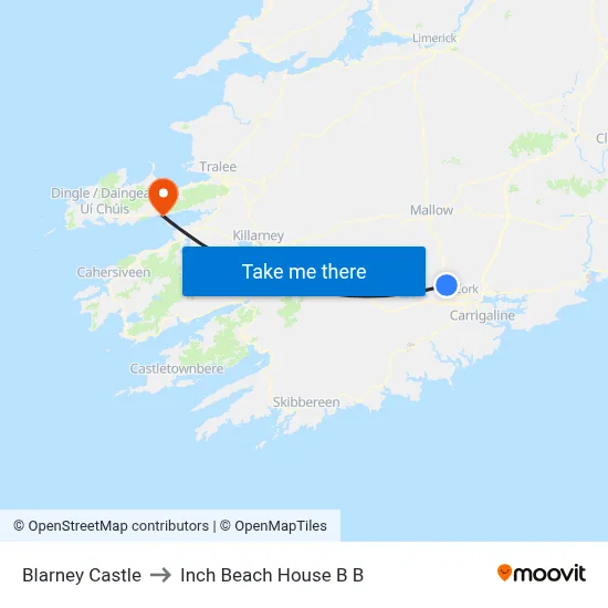 Blarney Castle to Inch Beach House B B map