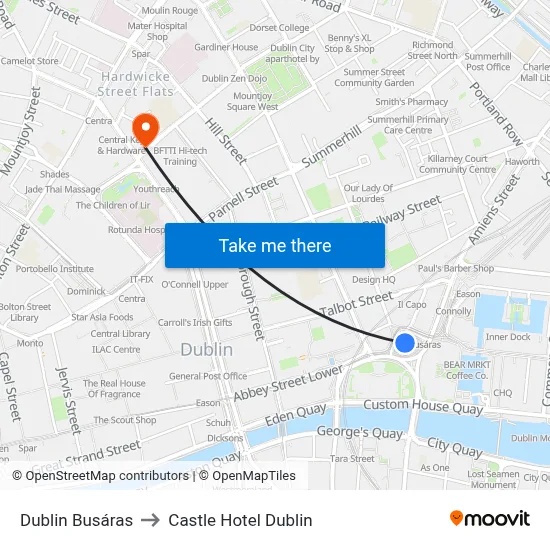 Dublin Busáras to Castle Hotel Dublin map