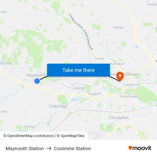 Maynooth Station to Coolmine Station map