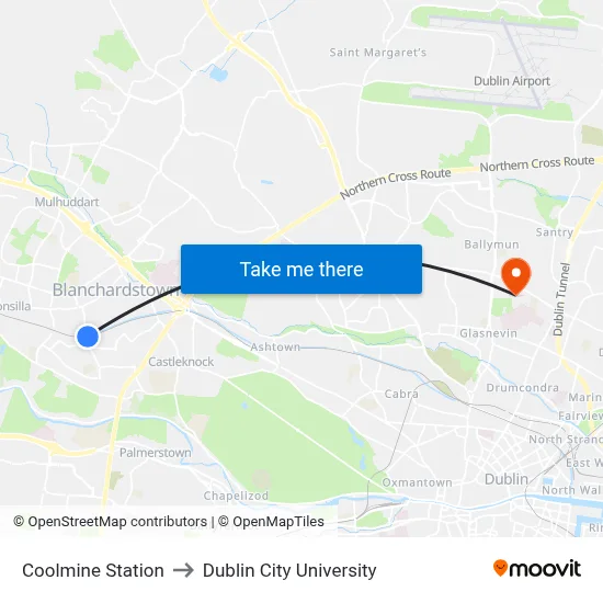 Coolmine Station to Dublin City University map