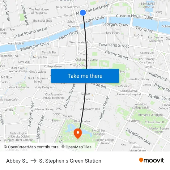 Abbey St. to St Stephen s Green Station map