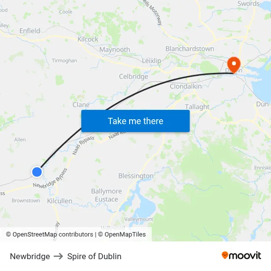 Newbridge to Spire of Dublin map