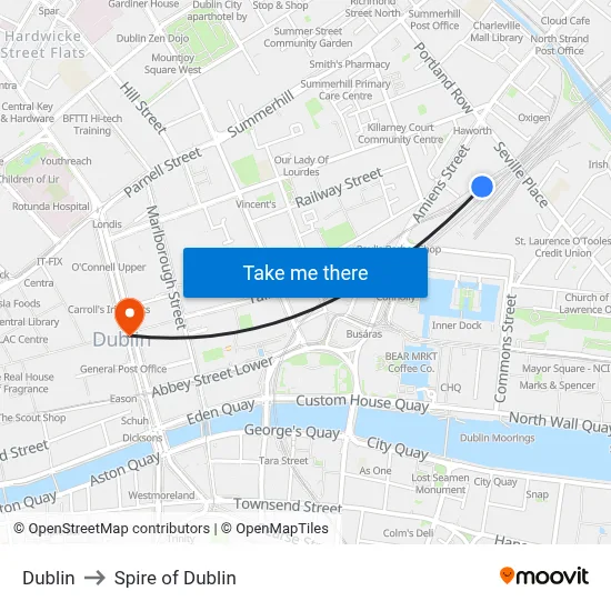 Dublin to Spire of Dublin map