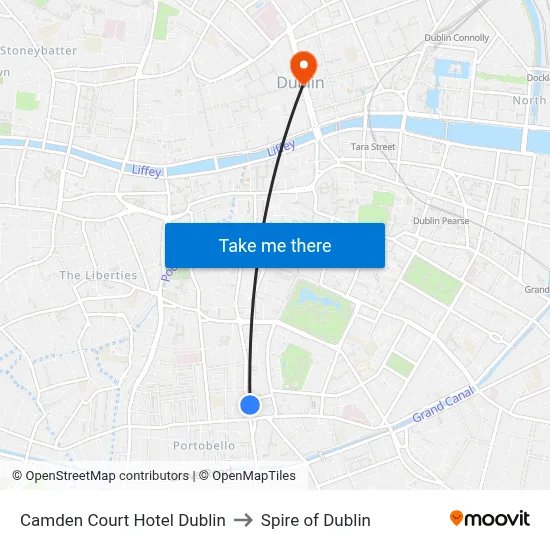 Camden Court Hotel Dublin to Spire of Dublin map