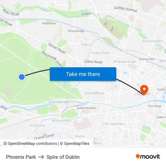 Phoenix Park to Spire of Dublin map