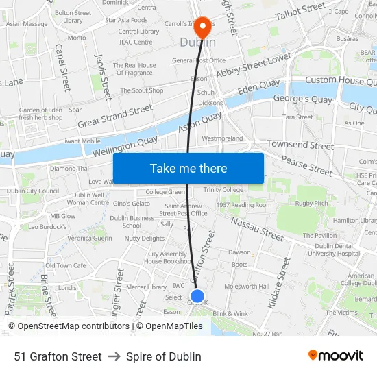 51 Grafton Street to Spire of Dublin map
