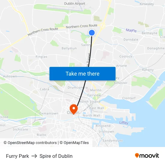 Furry Park to Spire of Dublin map