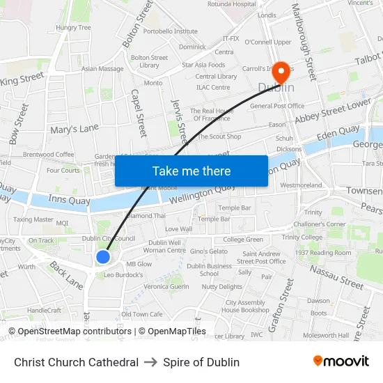 Christ Church Cathedral to Spire of Dublin map