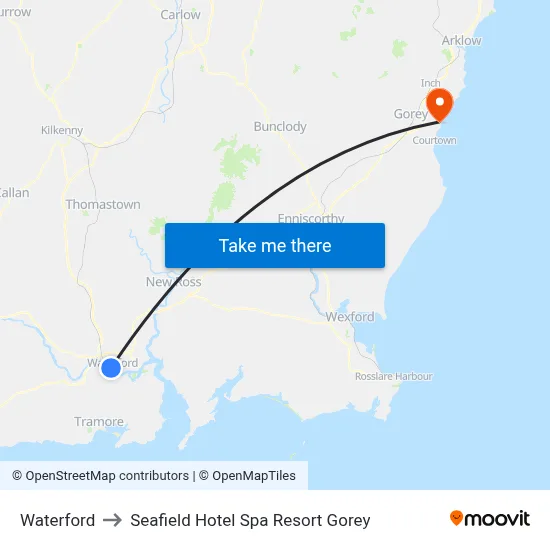 Waterford to Seafield Hotel Spa Resort Gorey map