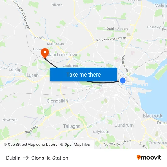 Dublin to Clonsilla Station map