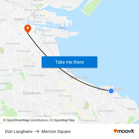 Dún Laoghaire to Merrion Square map