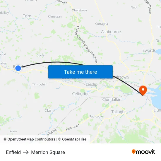 Enfield to Merrion Square map