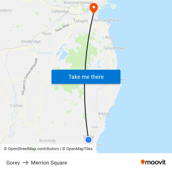 Gorey to Merrion Square map