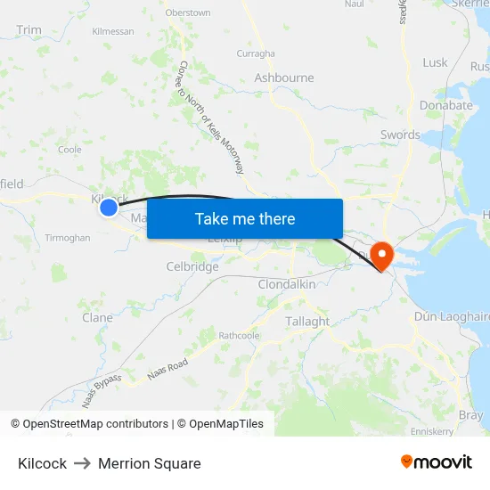 Kilcock to Merrion Square map