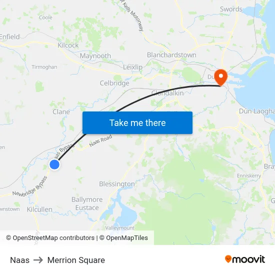 Naas to Merrion Square map