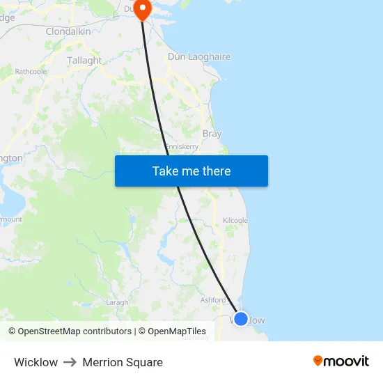Wicklow to Merrion Square map