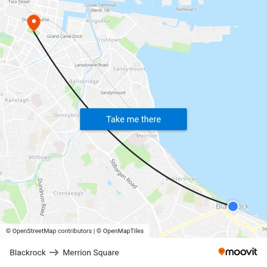 Blackrock to Merrion Square map