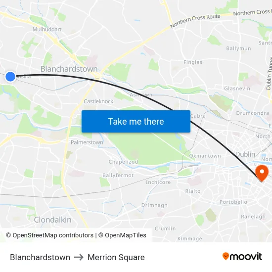 Blanchardstown to Merrion Square map