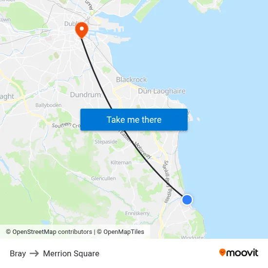 Bray to Merrion Square map