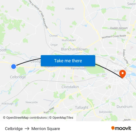 Celbridge to Merrion Square map