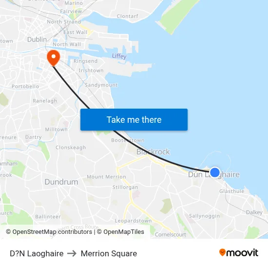 D?N Laoghaire to Merrion Square map